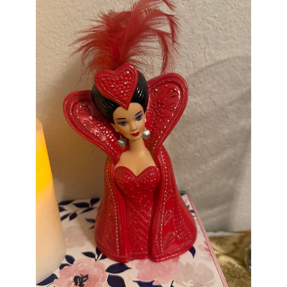 Vintage Valentine Queen of Hearts Barbie Style Candy Holder Vase Red Feather Dec
